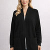 كارديجان أسود – Black Ribbed Knit Long Cardigan – Open Front with Patch Pockets | Basic Wear Club Egypt