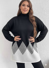Geometric Pattern Oversized Turtleneck Top