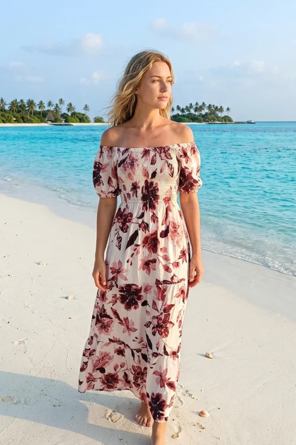 white Floral Rayon Cotton Maxi Dress | Basic Wear Club