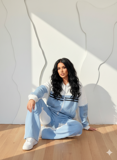 white Block Zip Hoodie & Jogger Set