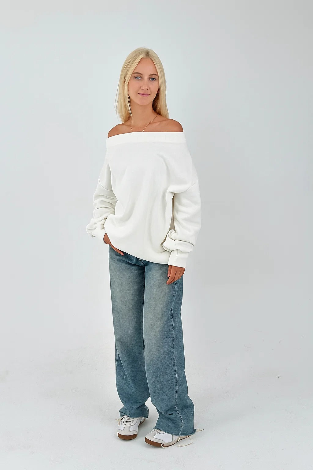 white Off-Shoulder Sweatshirt