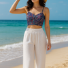 white Rayon Cotton Floral pants