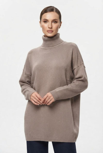 بلوفر كافيه – Café Women's Oversized Turtleneck Knit Sweater | Basic Wear Club Egypt