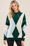 بلوفر زيتي – Olive Green Women's Patterned Crew Neck Knit Sweater | Basic Wear Club Egypt