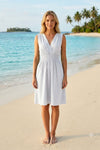فستان أبيض – White Women's Plain Back-Tie V-Neck Summer Midi Dress | Basic Wear Club Egypt